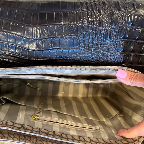 Brahmin Croc Embossed Leather Shoulder Handbag Dark Brown and Tan- BRAND NEW - Picture 9 of 12